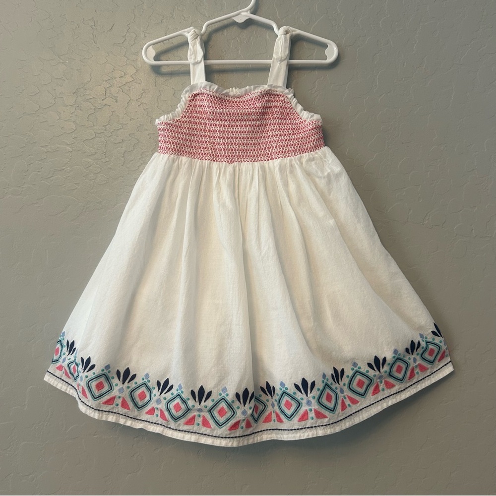 Rachel Zoe white, pink and blue smocked and embroidered sundress size 4T